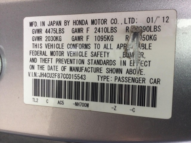 2012 ACURA TSX UNKNOWN