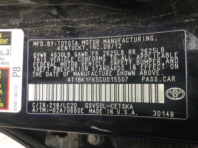 2012 TOYOTA CAMRY SE V6