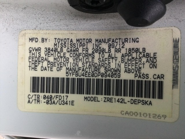 2013 TOYOTA COROLLA S 4-SPEED AT