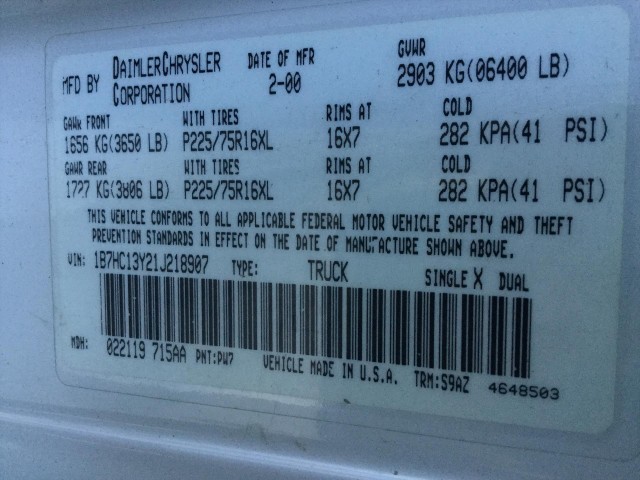 2001 DODGE RAM 1500 QUAD CAB SHORT BED 2WD