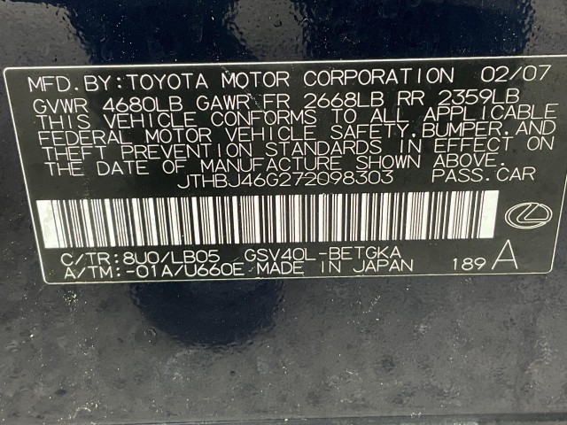 2007 LEXUS ES 350 SEDAN